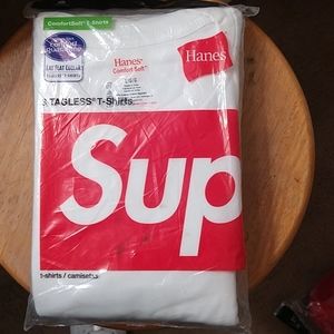 Supreme tagless white tees by Hanes (bonus sticker